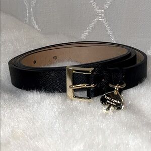 Kate Spade Black Genuine Leather Skinny Belt with Gold  Tone Buckle Size L